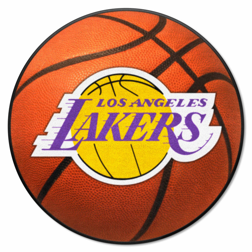 Los Angeles Lakers Basketball Rug - 27in. Diameter Wordmark and Basketball Primary Logo