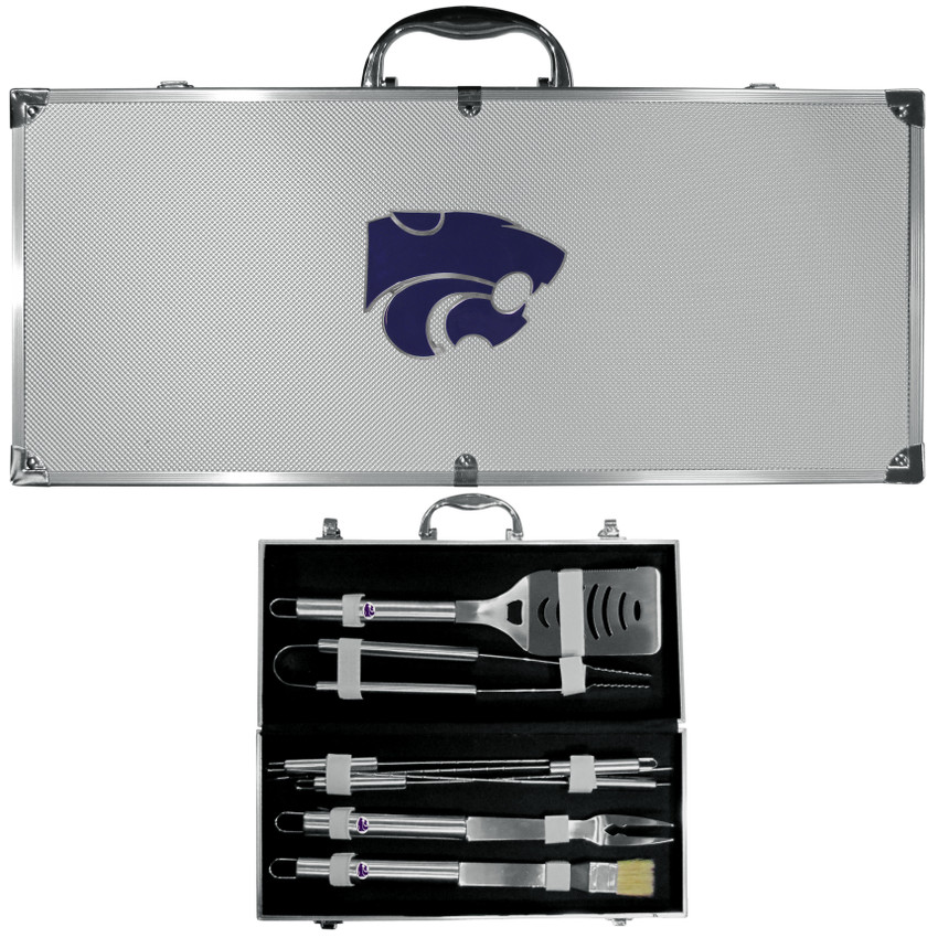 Kansas St. Wildcats 8 pc Stainless Steel BBQ Set w/Metal Case