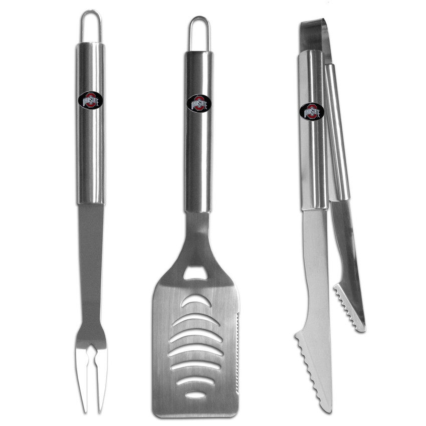 Ohio St. Buckeyes 3 pc Stainless Steel BBQ Set