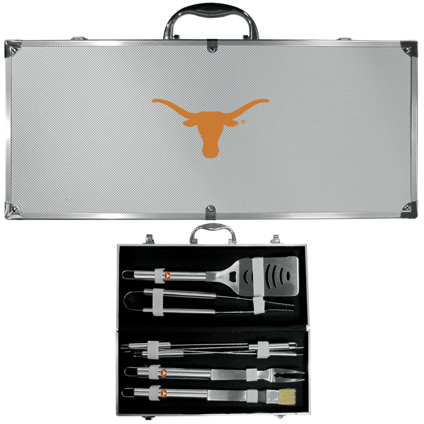 Texas Longhorns 8 pc Stainless Steel BBQ Set w/Metal Case