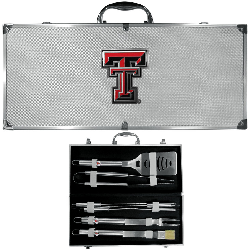 Texas Tech Raiders 8 pc Stainless Steel BBQ Set w/Metal Case