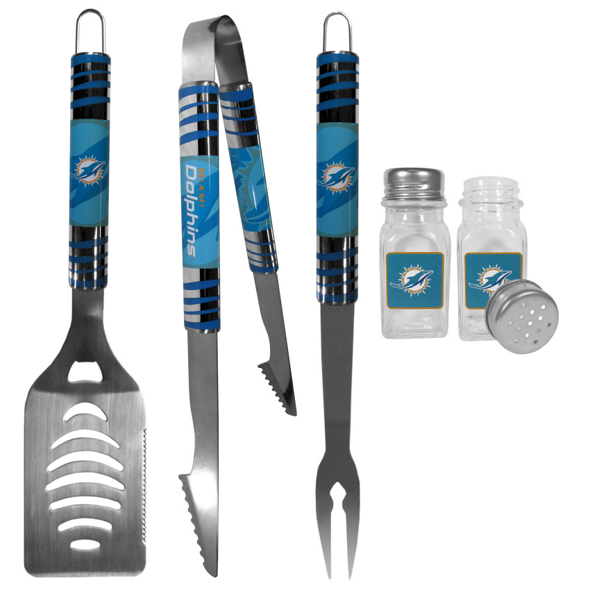 Miami Dolphins 3 pc Tailgater BBQ Set and Salt and Pepper Shakers