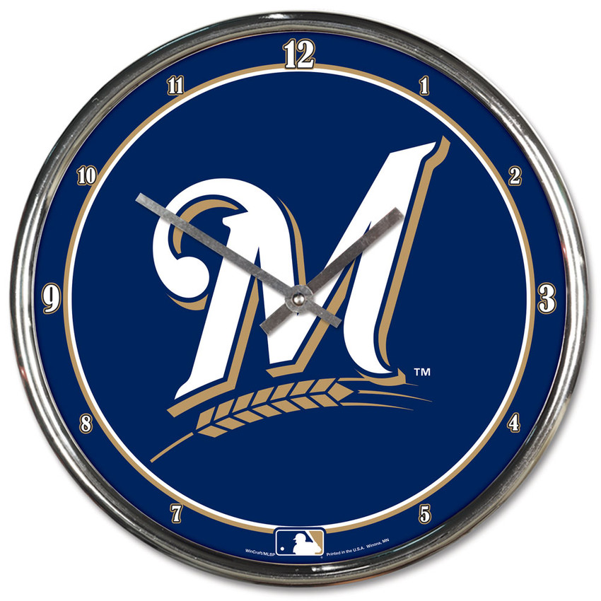 Milwaukee Brewers Clock Round Wall Style Chrome