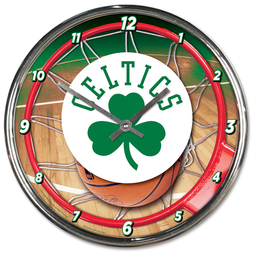Boston Celtics Clock Round Wall Style Chrome