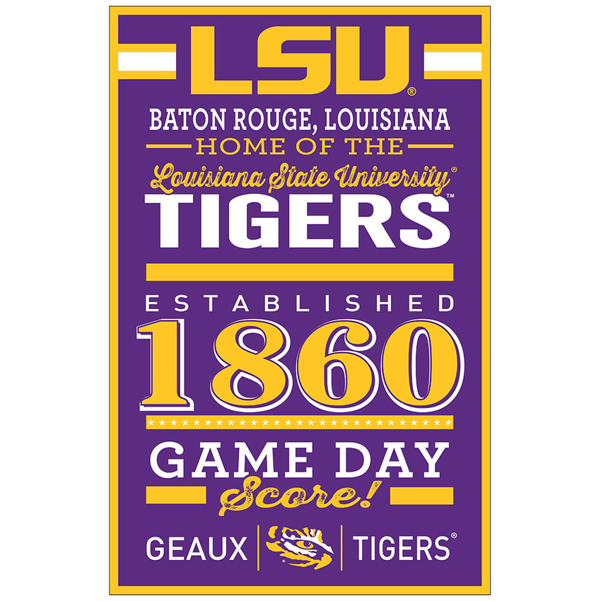 LSU Tigers Sign 11x17 Wood Established Design