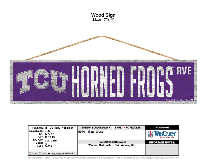 TCU Horned Frogs Sign 4x17 Wood Avenue Design