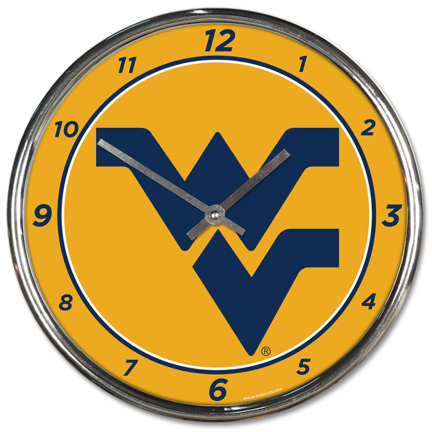 West Virginia Mountaineers Clock Round Wall Style Chrome