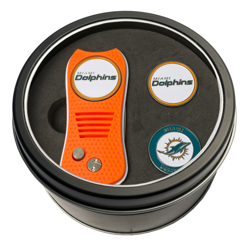 Miami Dolphins Tin Gift Set with Switchfix Divot Tool and 2 Ball Markers