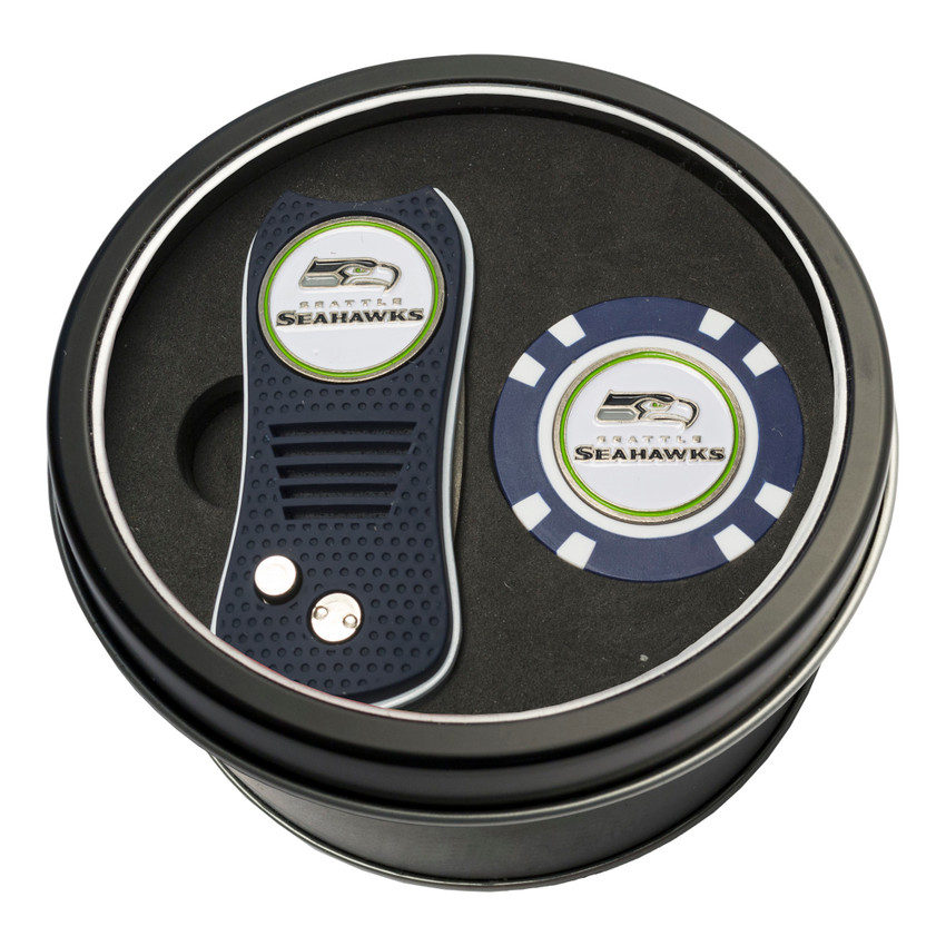 Seattle Seahawks Tin Gift Set with Switchfix Divot Tool and Golf Chip