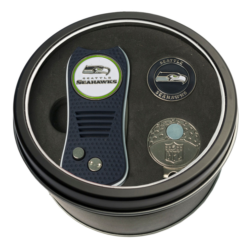 Seattle Seahawks Tin Gift Set with Switchfix Divot Tool, Cap Clip, and Ball Marker