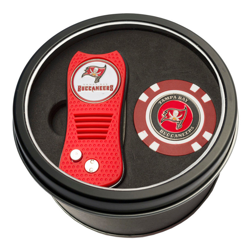 Tampa Bay Buccaneers Tin Gift Set with Switchfix Divot Tool and Golf Chip