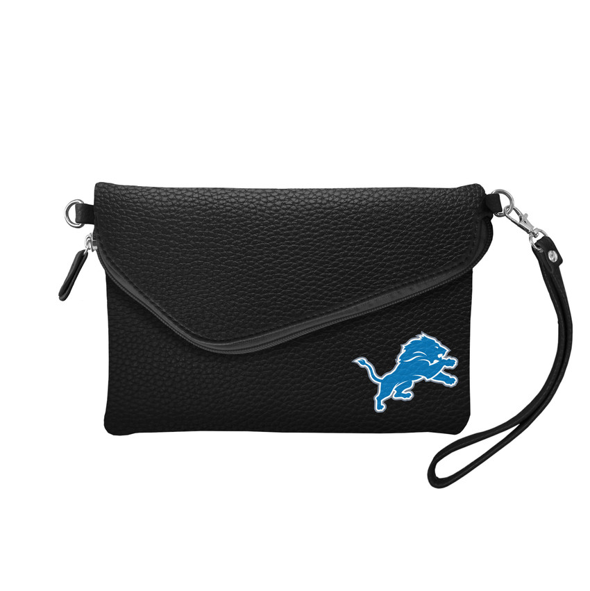 Detroit Lions Purse Pebble Fold Over Crossbody Black