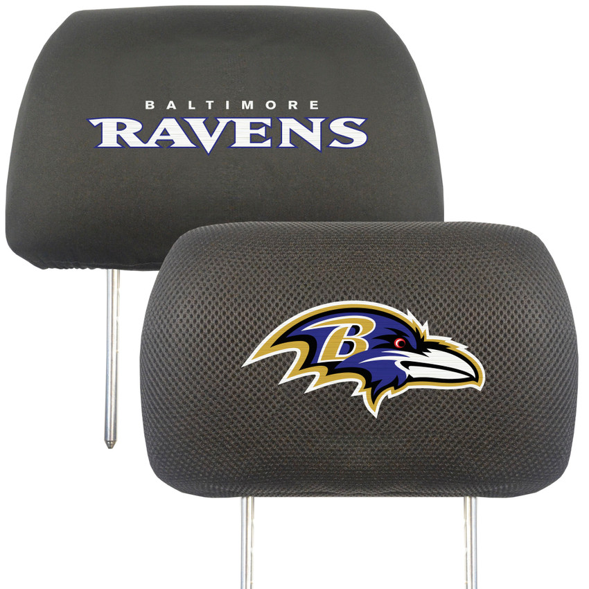 Baltimore Ravens Embroidered Head Rest Cover Set - 2 Pieces Raven Head Primary Logo & Wordmark
