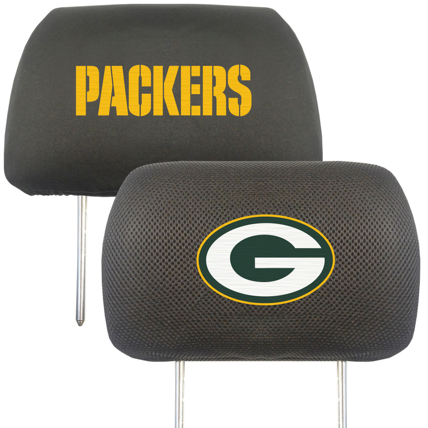 Green Bay Packers Embroidered Head Rest Cover Set - 2 Pieces Oval G Primary Logo & Wordmark