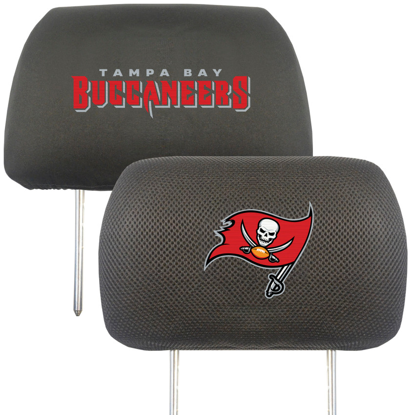 Tampa Bay Buccaneers Embroidered Head Rest Cover Set - 2 Pieces Pirate Flag Primary Logo & Wordmark