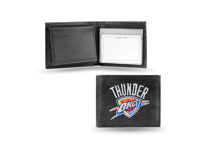 Oklahoma City Thunder Wallet Billfold Leather Embroidered Black