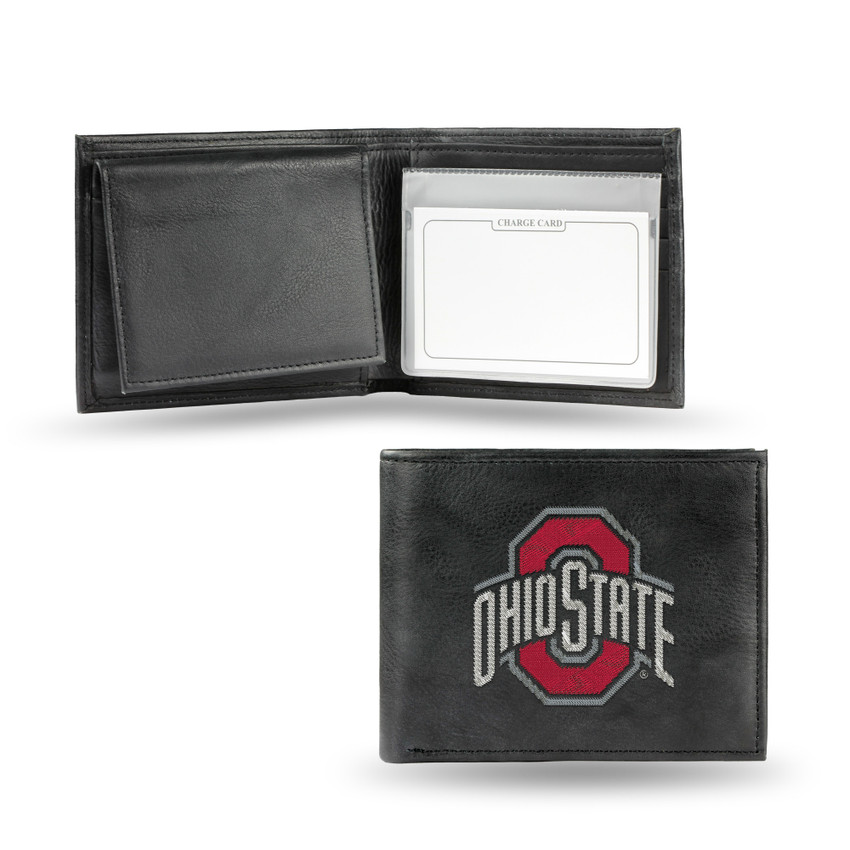 Ohio State Buckeyes Wallet Billfold Leather Embroidered Black