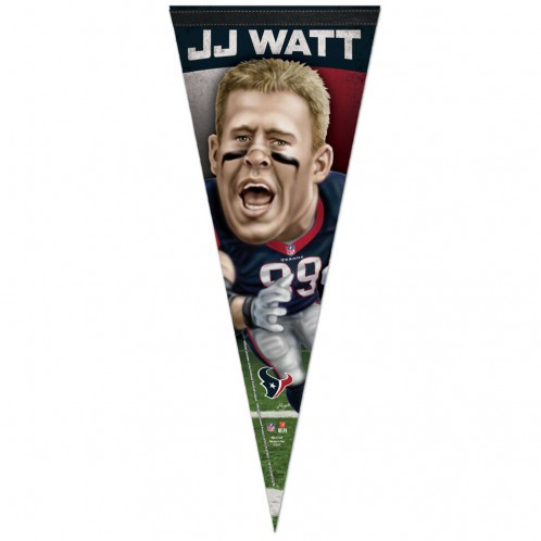Houston Texans Pennant 12x30 Premium Style J.J. Watt Caricature Design