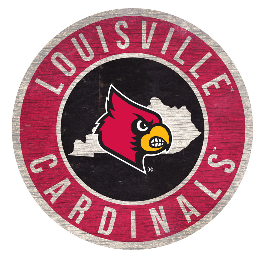 Louisville Cardinals Sign Wood 12 Inch Round State Design