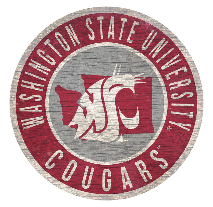 Washington State Cougars Sign Wood 12 Inch Round State Design