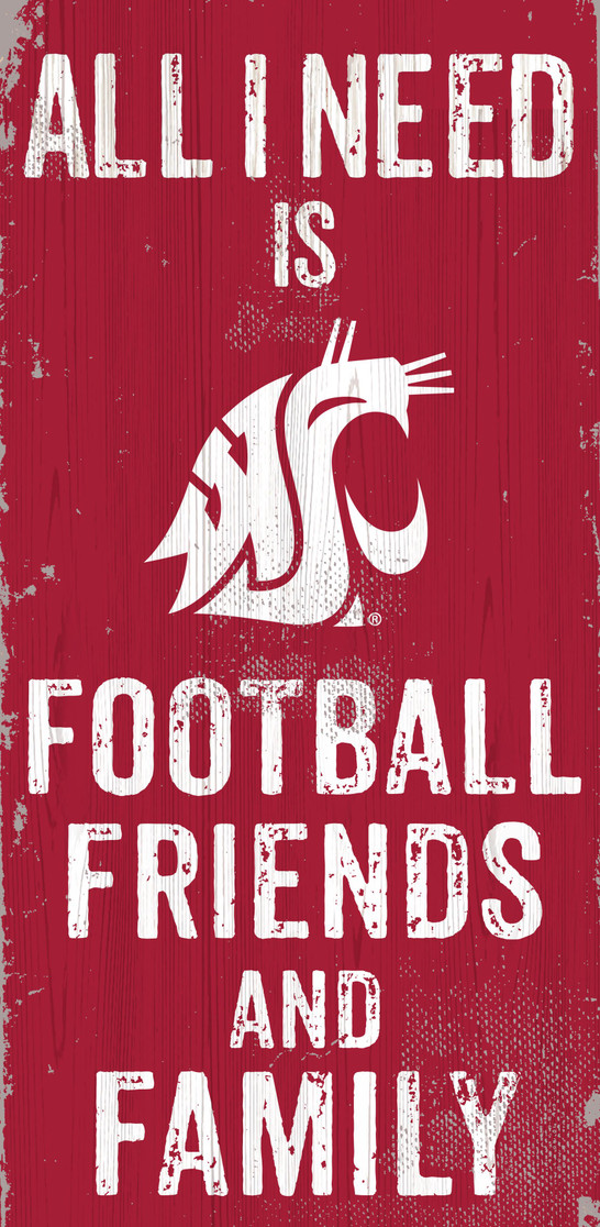 Washington State Cougars Sign Wood 6x12 Football Friends and Family Design Color