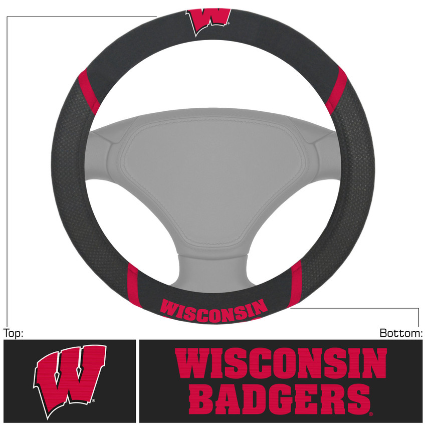 Wisconsin Badgers Steering Wheel Cover Embroidered NCAA Auto Accessory
