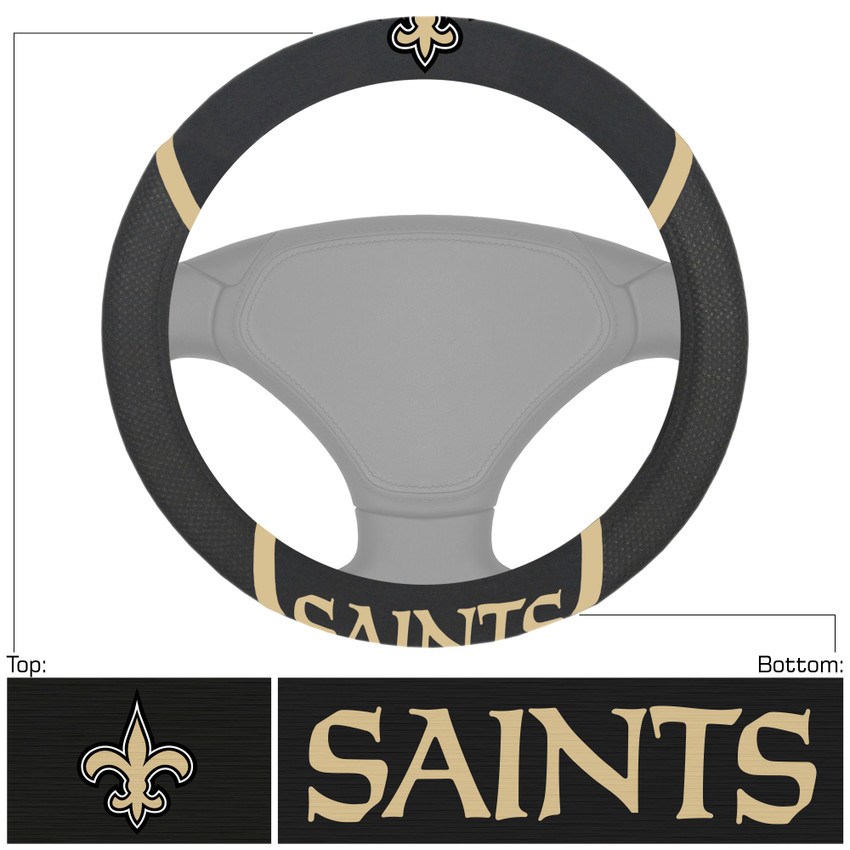 New Orleans Saints Steering Wheel Cover  Fleur-de-lis Primary Logo and Wordmark Black
