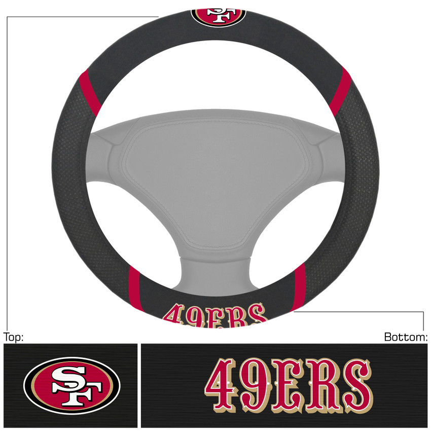 San Francisco 49ers Steering Wheel Cover  Oval SF Primary Logo and Wordmark Black