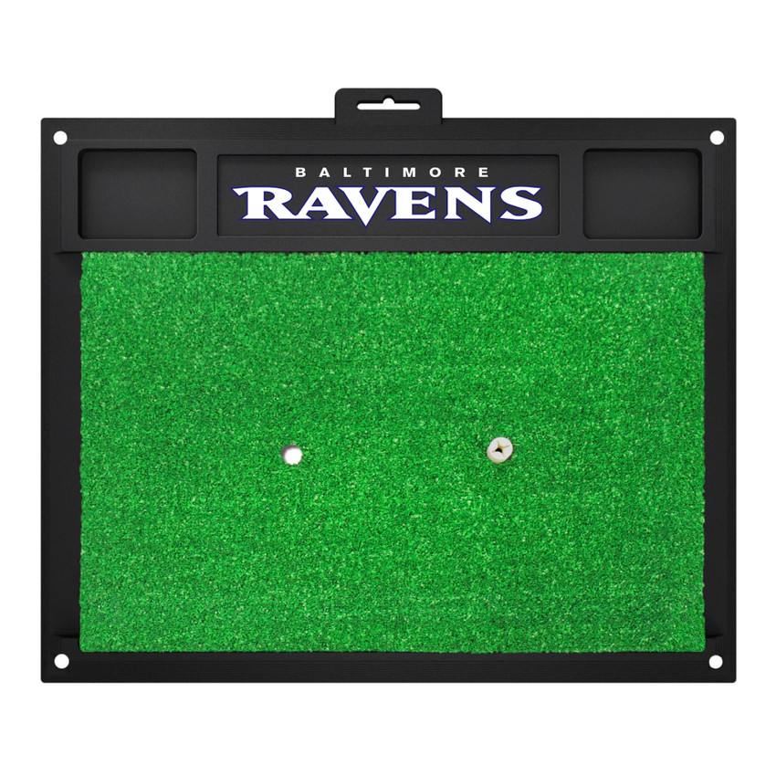 Baltimore Ravens Golf Hitting Mat "Raven" Logo & "Ravens" Wordmark Black