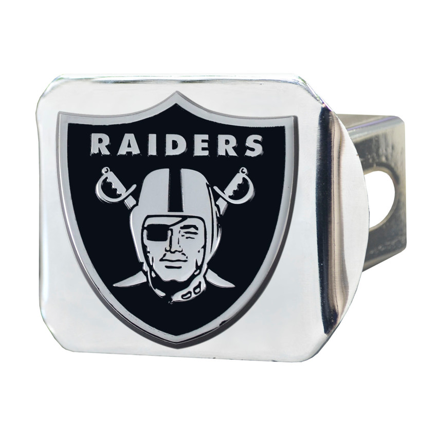 Las Vegas Raiders Chrome Metal Hitch Cover with Chrome Metal 3D Emblem Raider Shield Primary Logo