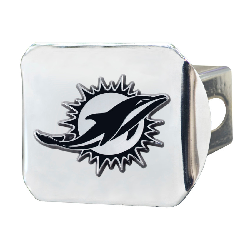 Miami Dolphins Chrome Metal Hitch Cover with Chrome Metal 3D Emblem Dolphin Primary Logo