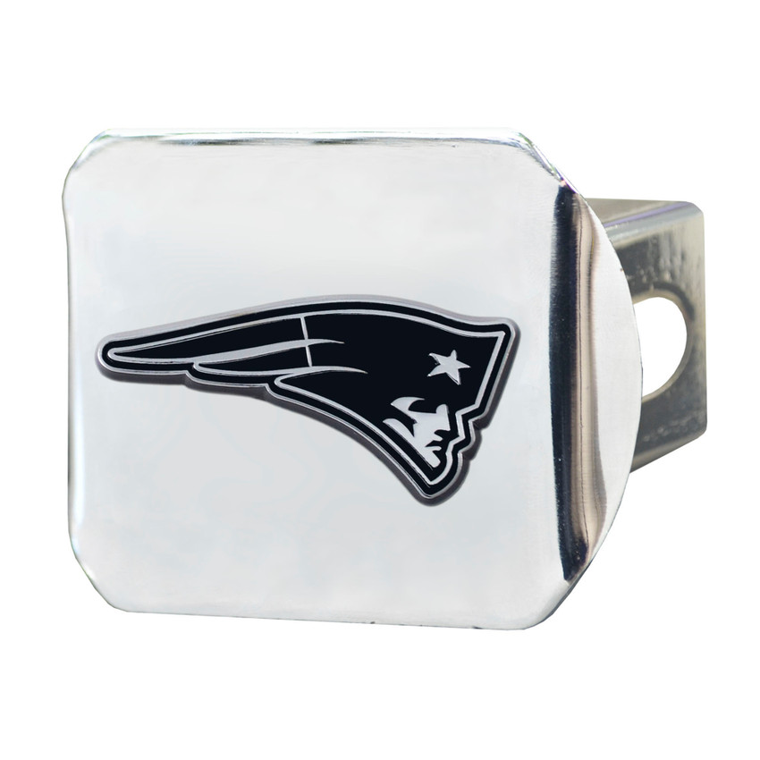 New England Patriots Chrome Metal Hitch Cover with Chrome Metal 3D Emblem Patriot Head Primary Logo