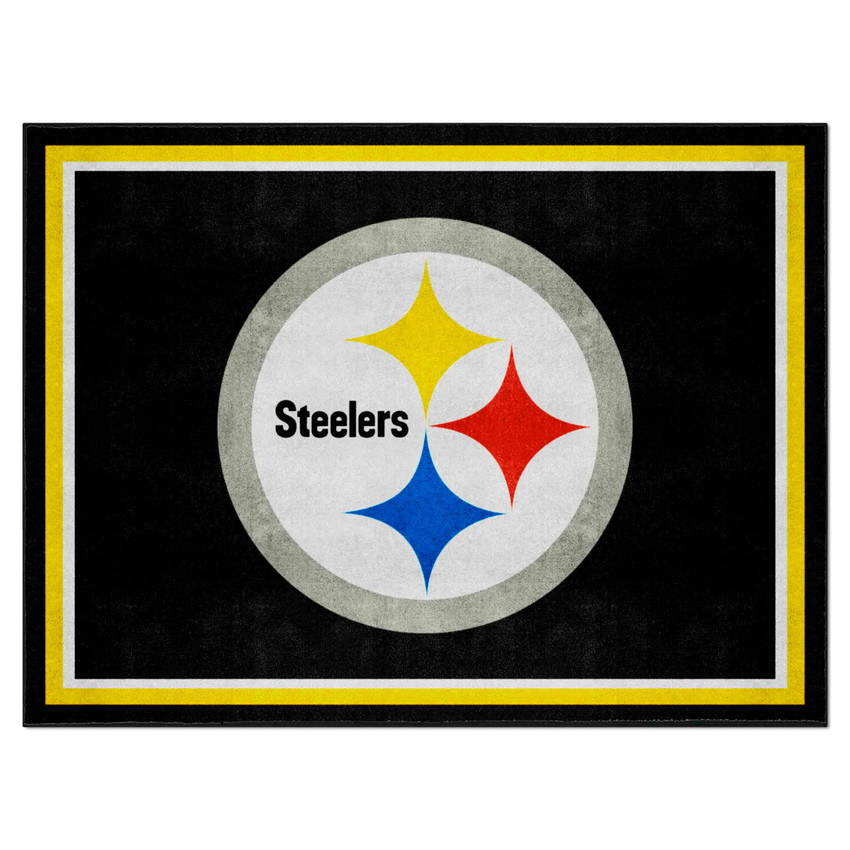 Pittsburgh Steelers 8ft. x 10 ft. Plush Area Rug Circular Steelers Primary Logo