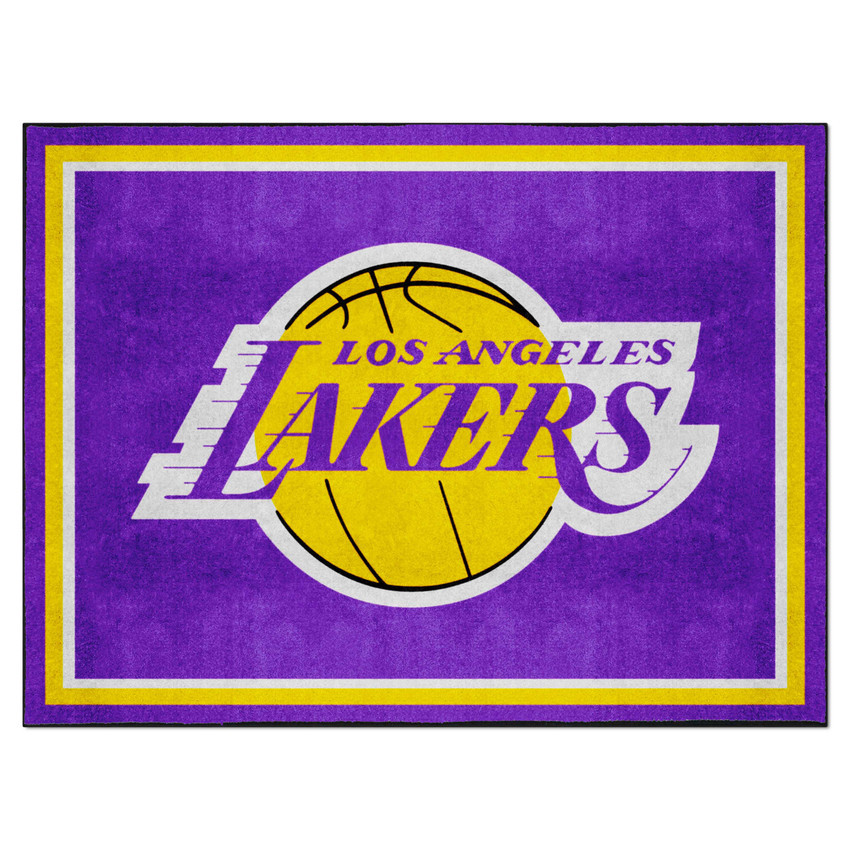 Los Angeles Lakers 8ft. x 10 ft. Plush Area Rug Wordmark and Basketball Primary Logo