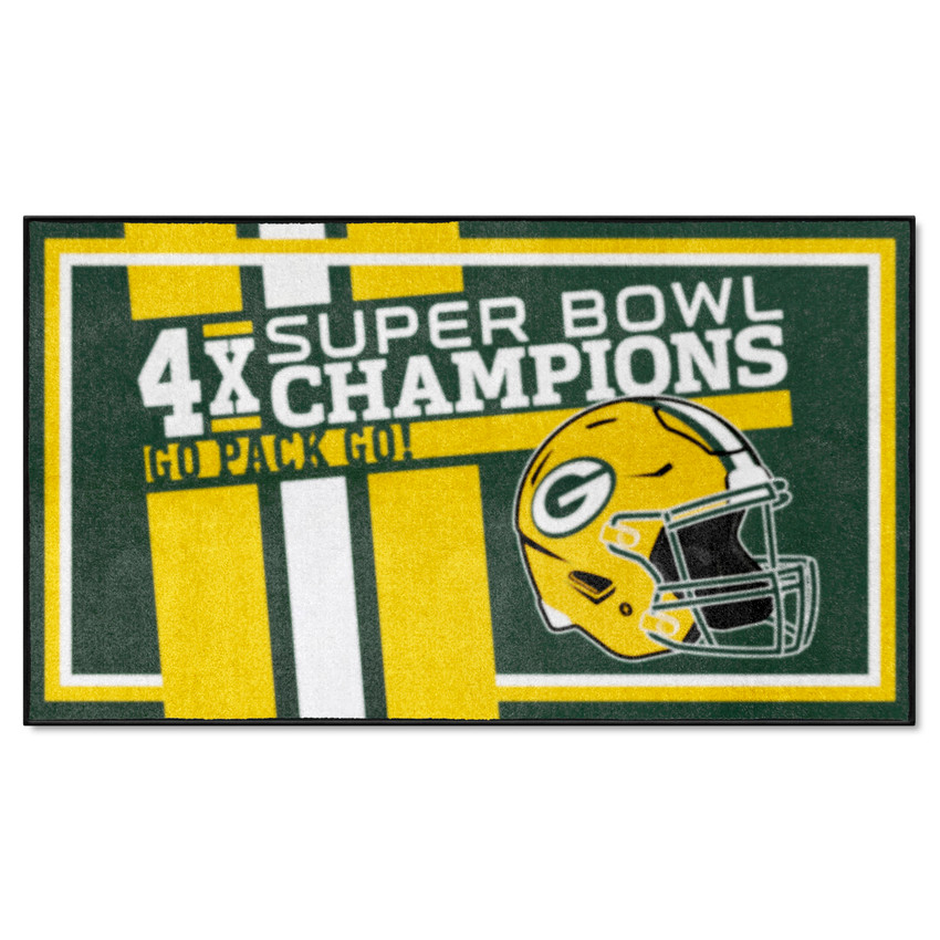 Green Bay Packers Dynasty 3x5 Rug Packers Helmet Logo 4x Green