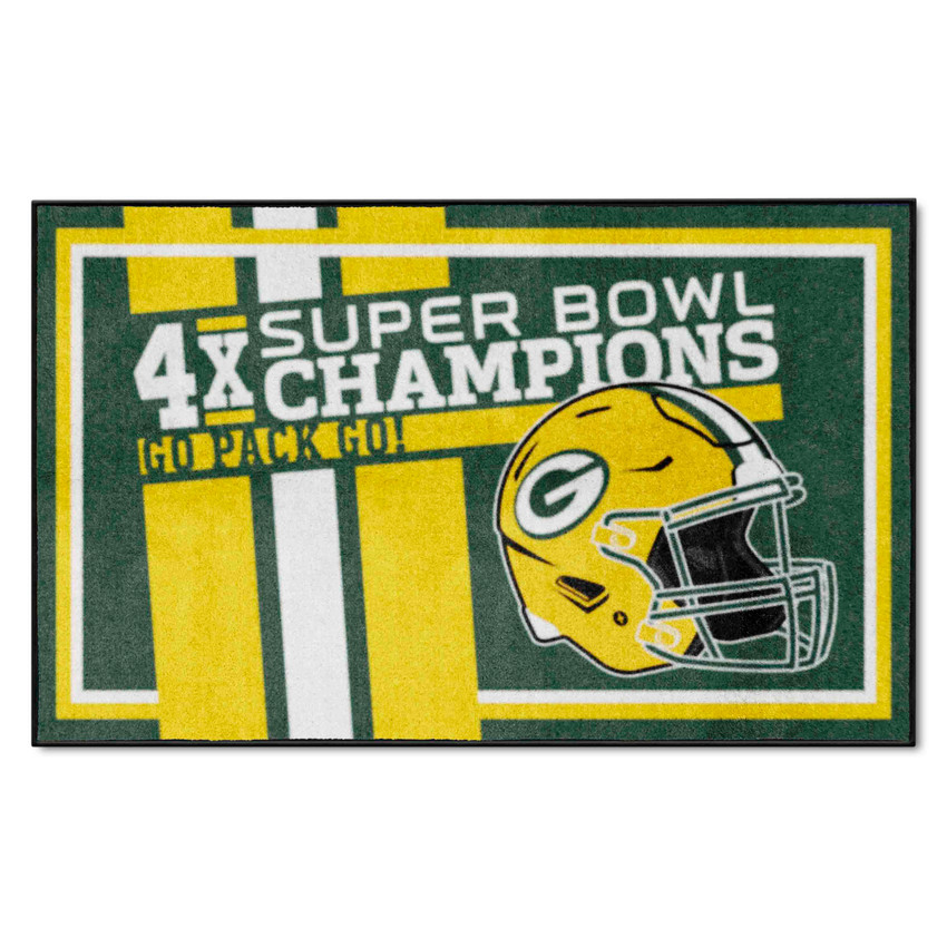 Green Bay Packers Dynasty 4x6 Rug Packers Helmet Logo 4x Green