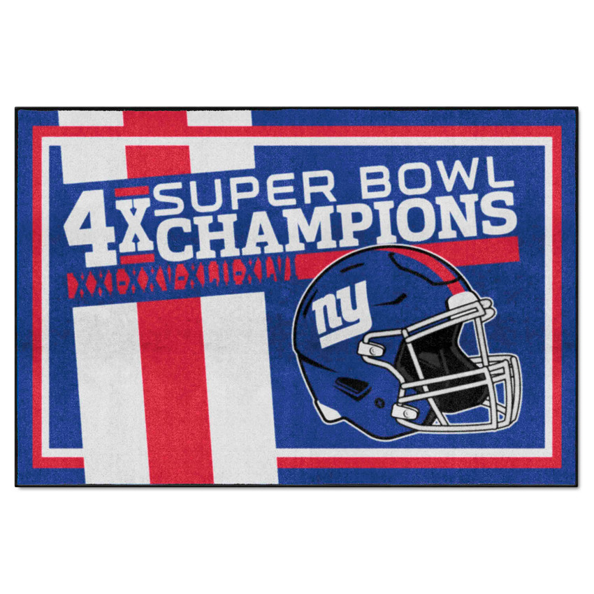 New York Giants Dynasty 5x8 Rug Giants Helmet Logo 4x Blue
