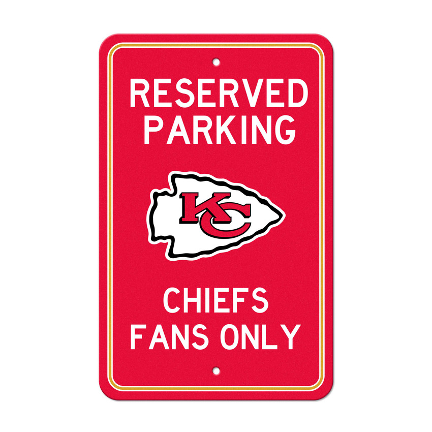 Kansas City Chiefs Team Color Reserved Parking Sign Decor 18in. X 11.5in. Lightweight
