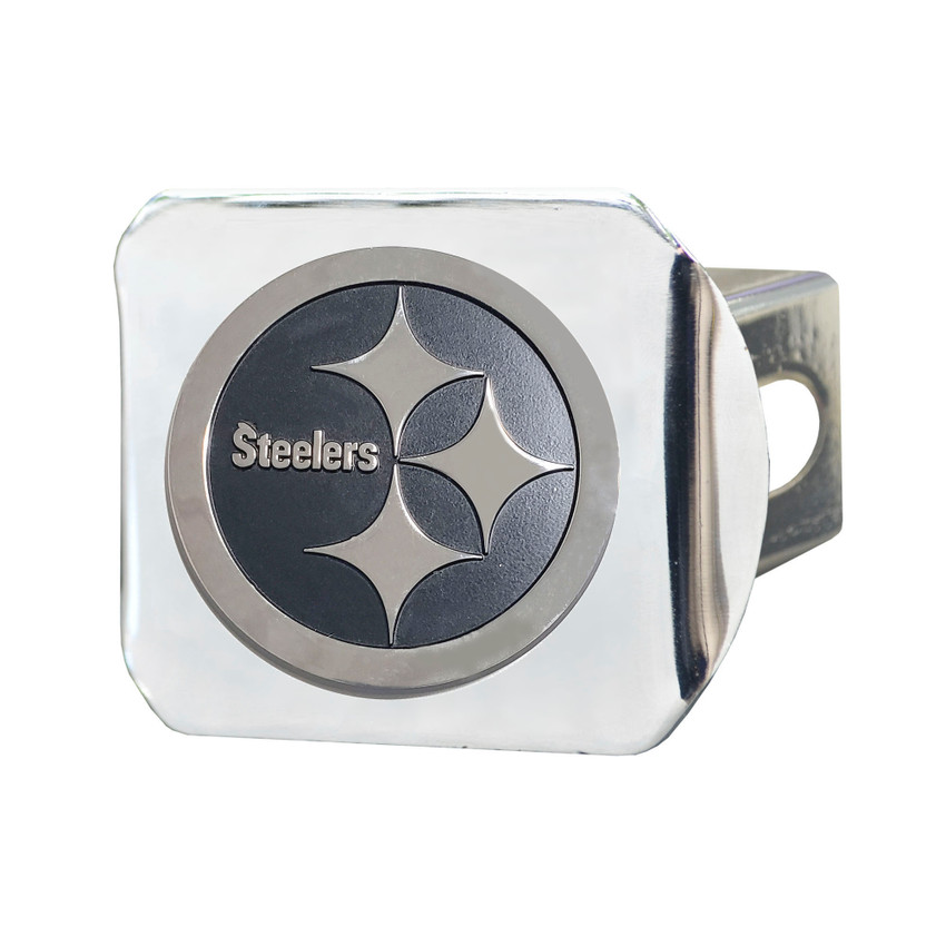 Pittsburgh Steelers Chrome Metal Hitch Cover with Chrome Metal 3D Emblem Circular Steelers Primary Logo