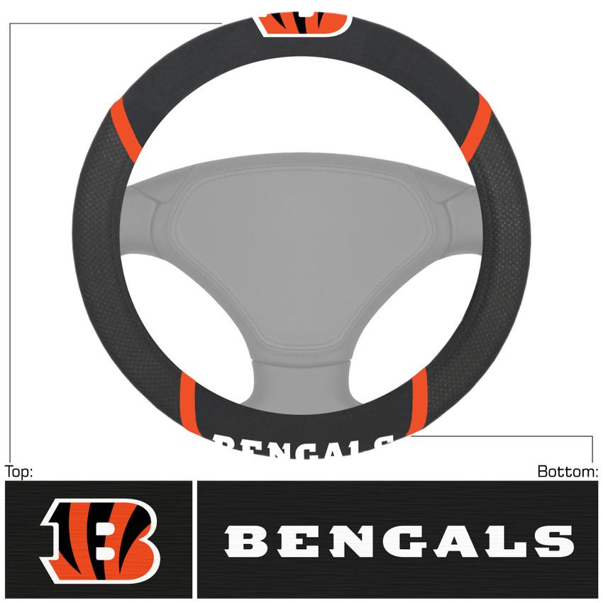 Cincinnati Bengals Steering Wheel Cover  "Striped B" Logo & "Cincinnati Bengals" Wordmark Black