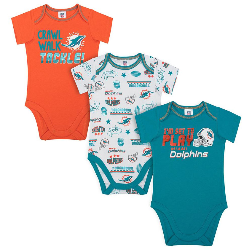 Baby Boys Miami Dolphins Short Sleeve Bodysuit, 3-pack