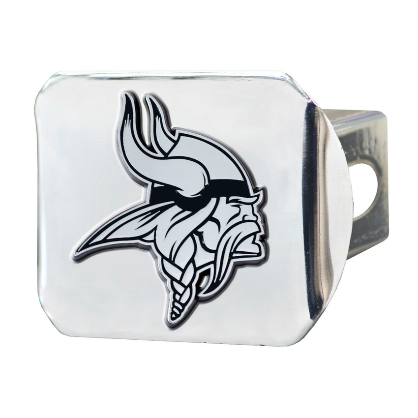 Minnesota Vikings Chrome Metal Hitch Cover with Chrome Metal 3D Emblem Viking Head Primary Logo