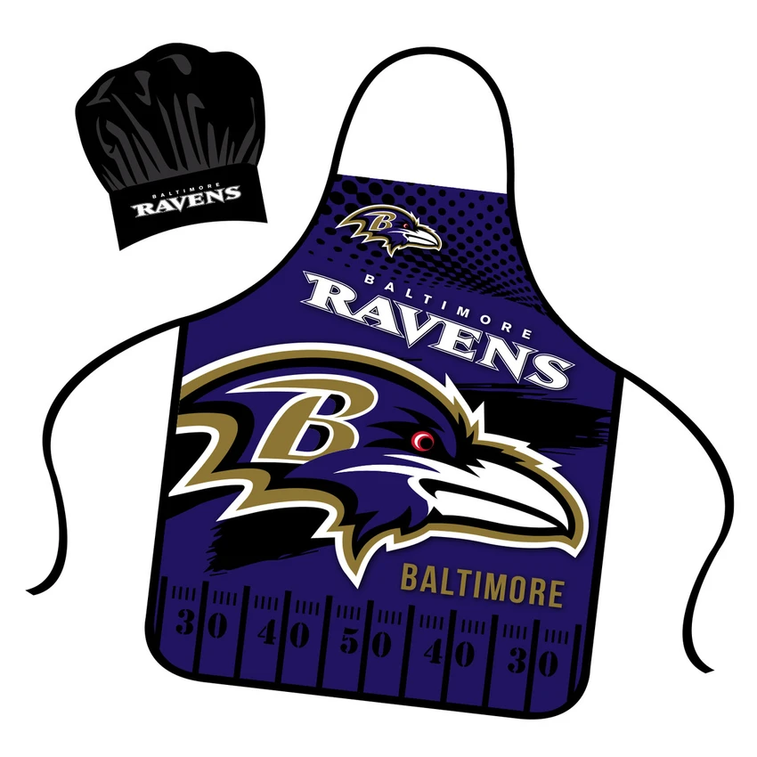 Baltimore Ravens Chef Hat and Apron Set Cooking Kitchen BBQ Fan Gear