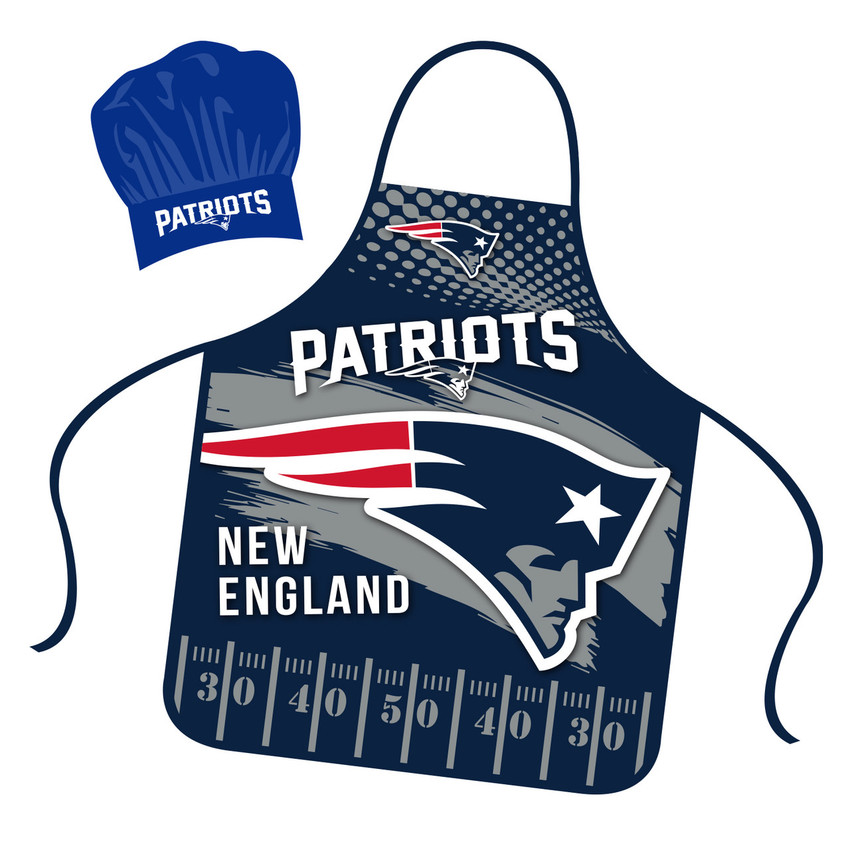 New England Patriots Chef Hat and Apron Set Cooking Kitchen BBQ Fan Gear