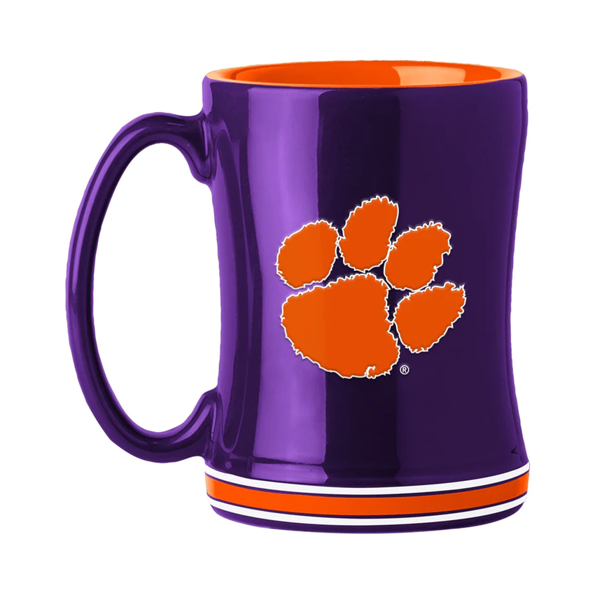 Clemson Tigers Sculpted Relief Coffee Mug 14oz Team Color NFL Drinkware