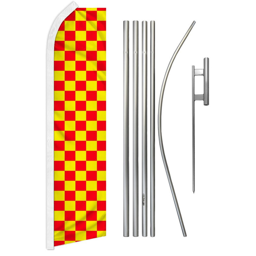 Red & Yellow Checkered Super Flag & Pole Kit