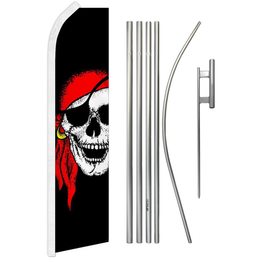 Red Bandana Jolly Roger Super Flag & Pole Kit