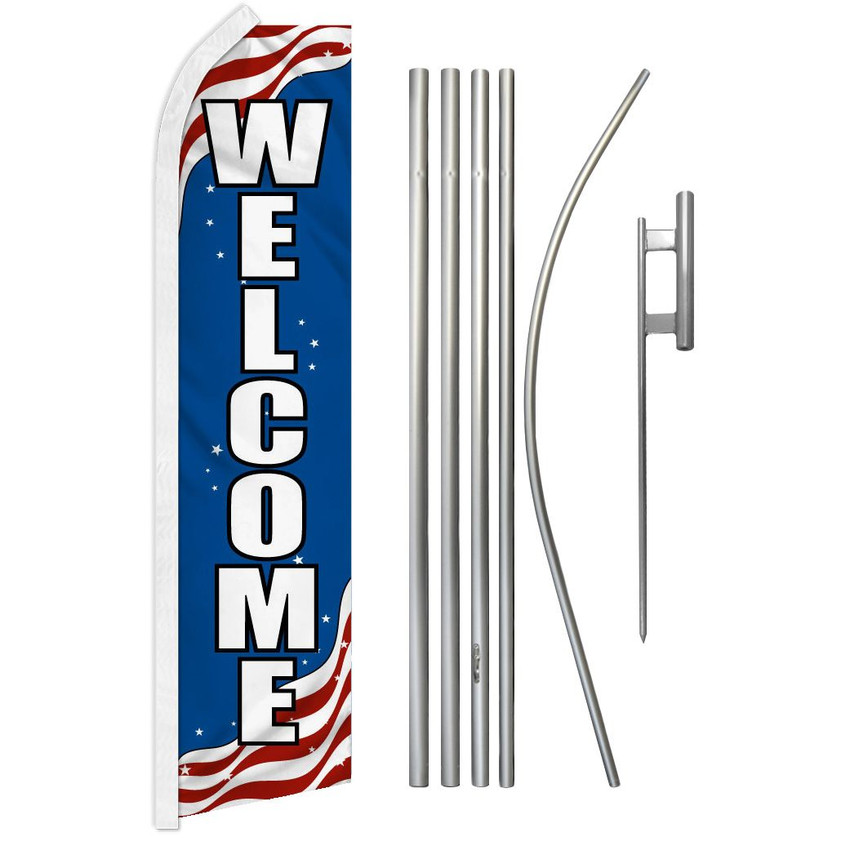 Welcome (Patriotic) Super Flag & Pole Kit