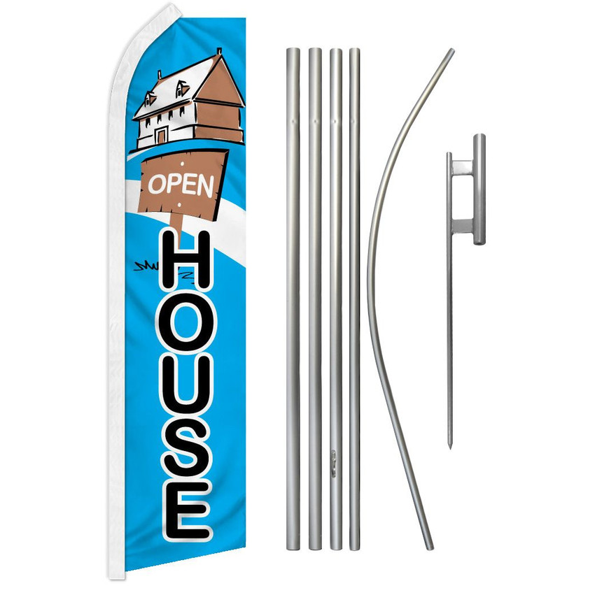 Open House with Sign Super Flag & Pole Kit