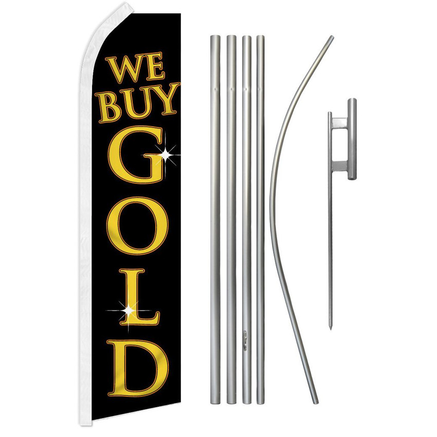 We Buy Gold (Black) Super Flag & Pole Kit